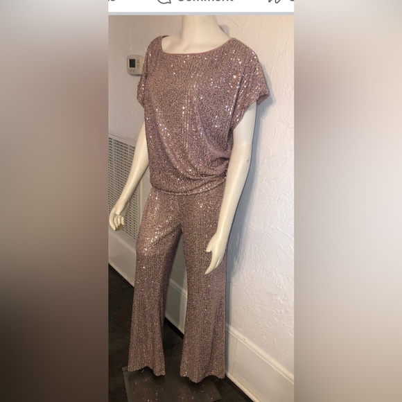 Elegant Sequin Pant Suit in Sparkling Pink Wedding NYE Outfit - Picture 1 of 6